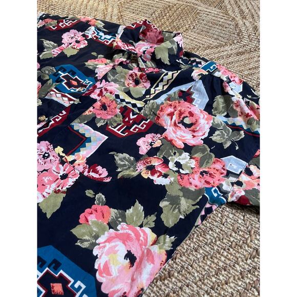 vintage AT LAST Basics 100% cotton short sleeve button up 90s Sz Med - Picture 2 of 7